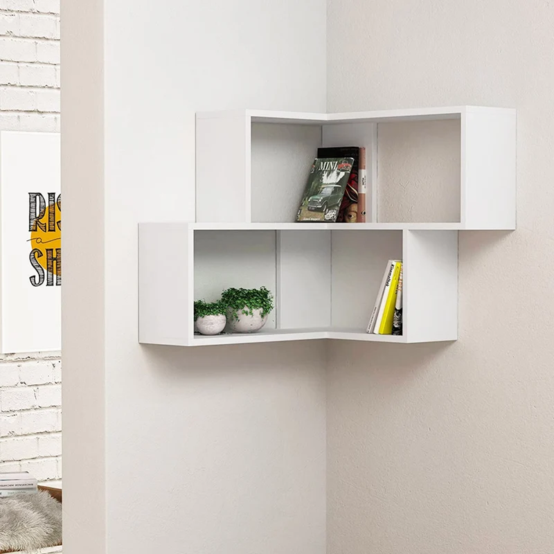 Mensola Scaffale Angolare da Parete 70x20x62 cm a 2 Ripiani Salvaspazio in Legno Bianco