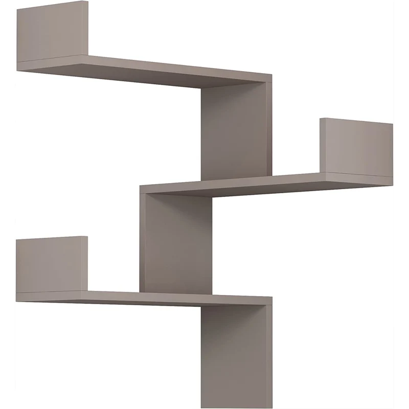 Mensola Scaffale Angolare da Parete 60x22x90 cm 3 Piani Salvaspazio in Legno Tortora
