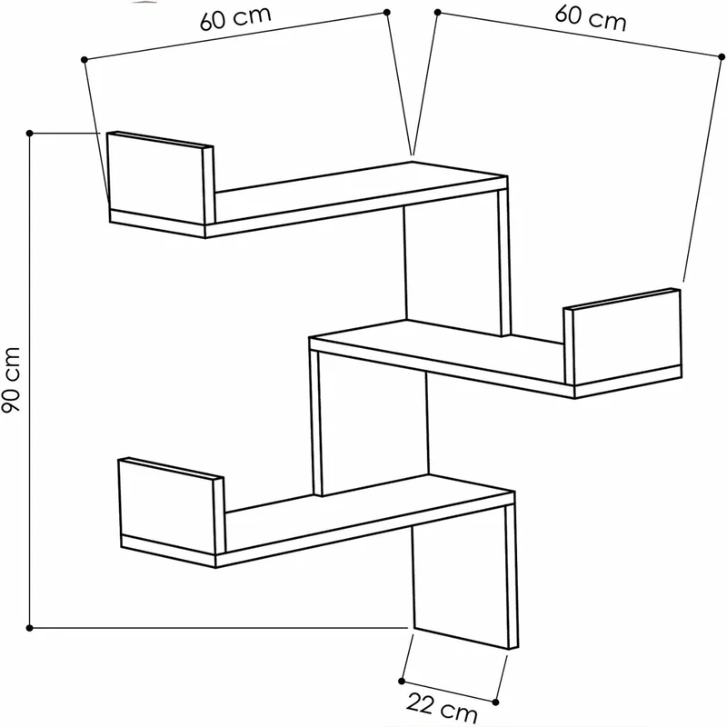 Mensola Scaffale Angolare da Parete 60x22x90 cm 3 Piani Salvaspazio in Legno Tortora