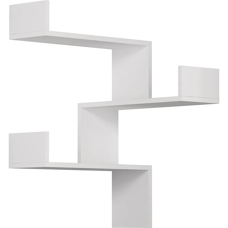 Mensola Scaffale Angolare da Parete 60x22x90 cm 3 Piani Salvaspazio in Legno Bianco
