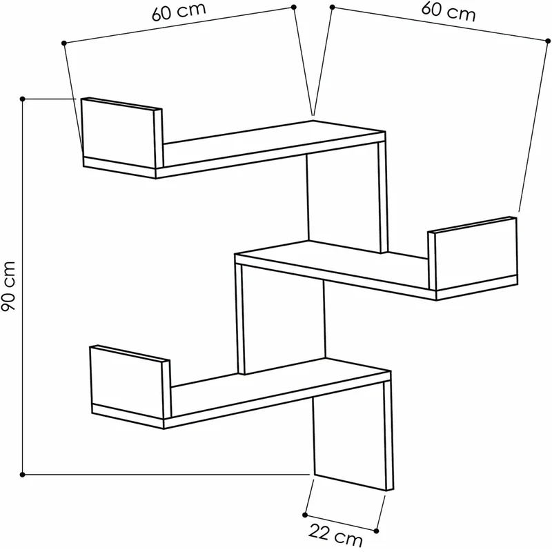 Mensola Scaffale Angolare da Parete 60x22x90 cm 3 Piani Salvaspazio in Legno Bianco