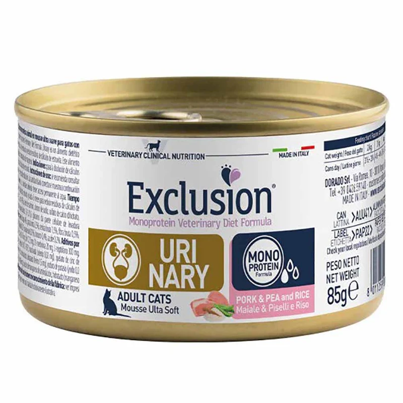 Exclusion Urinary Maiale Piselli e Riso 85g per Gatti Adulti