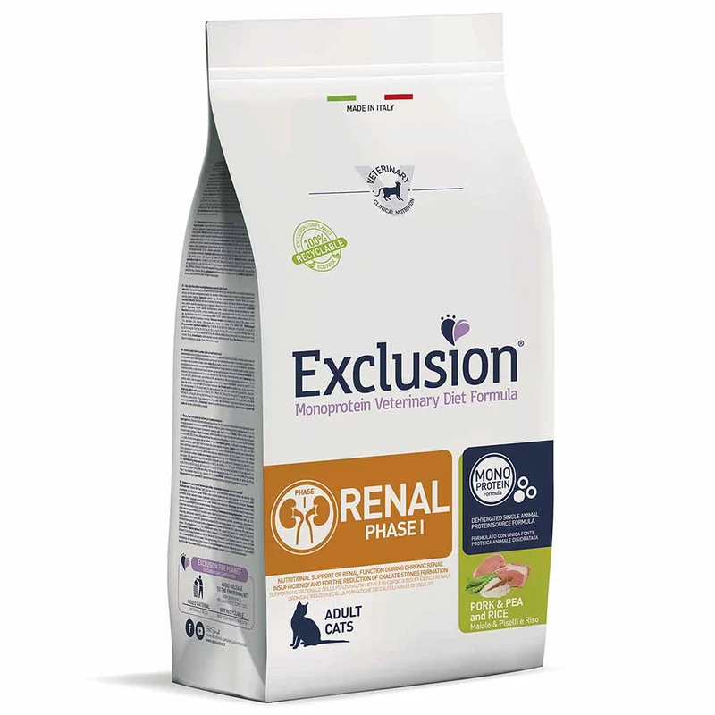 Exclusion Renal Phase 1 Maiale Piselli e Riso 1,5kg per Gatti Adulti