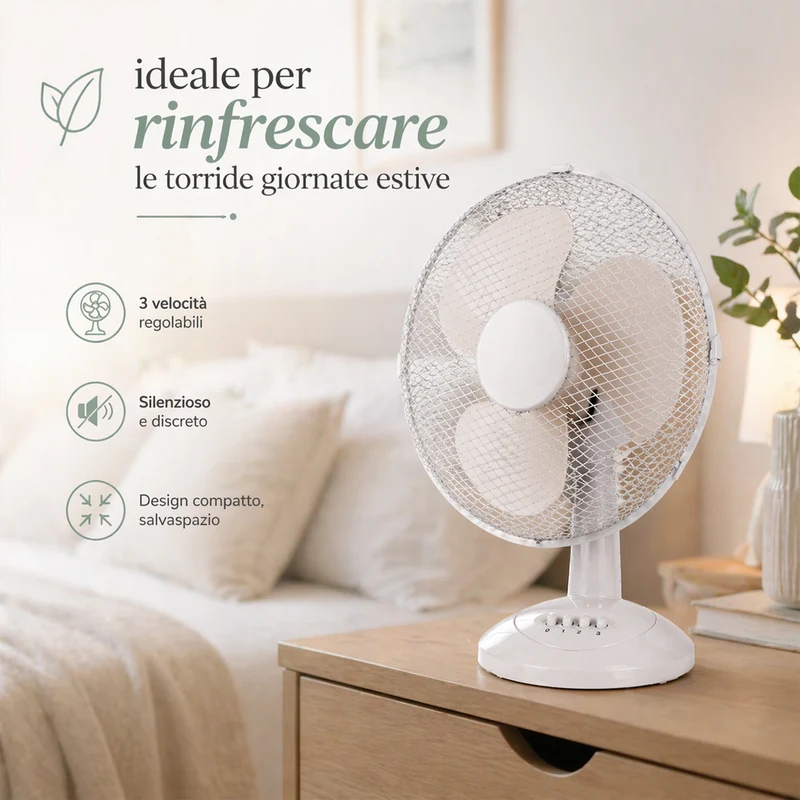 Ventilatore da Tavolo Autoportante Ø40cm Potenza 45W 3 Velocità Sabbia