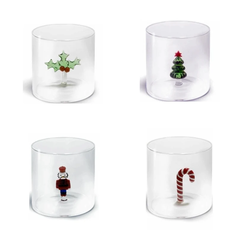 BICCHIERE DA ACQUA IN VETRO BOROSILICATO 250 ML DECORAZIONE NATALIZIA ASSORTITO