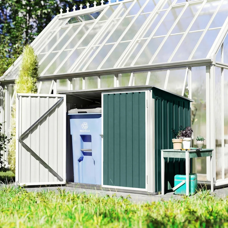 Capanno da Giardino Organizer per Bidoni Spazzatura 179,5x108x129,5 cm in Acciaio Zincato Verde