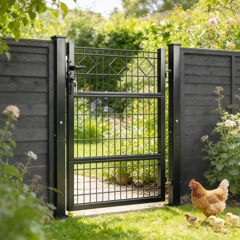 Cancello 100x6x131 cm Serratura e Chiavi con 2 Montanti in Metallo Galvanizzato Nero