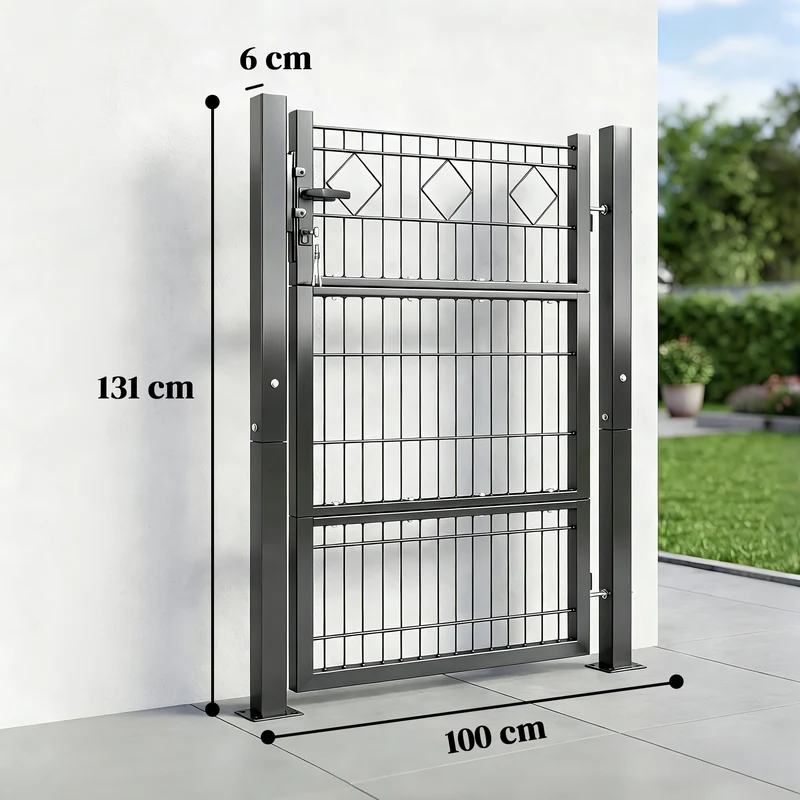 Cancello 100x6x131 cm Serratura e Chiavi con 2 Montanti in Metallo Galvanizzato Nero