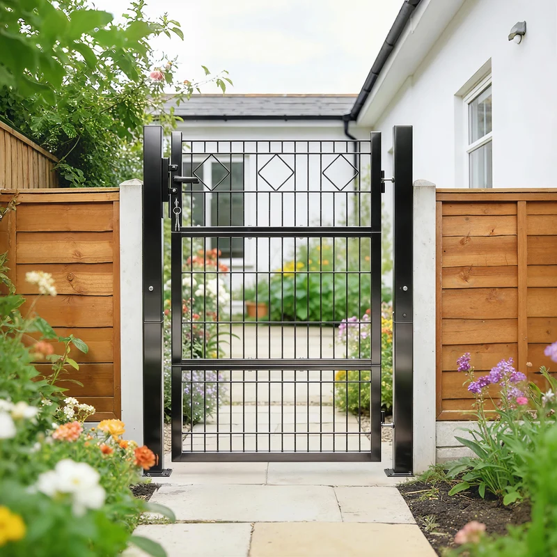 Cancello 100x6x131 cm Serratura e Chiavi con 2 Montanti in Metallo Galvanizzato Nero