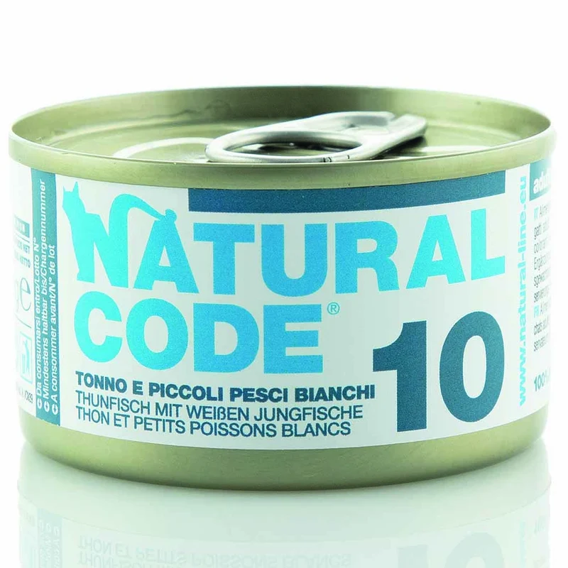 Lattine Natural Code NC10 Tonno e Piccoli Pesci Bianchi Alimento Umido per Gatti Adulti 85g