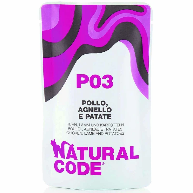 Busta Natural Code P03 Pollo Agnello e Patate Alimento Umido per Gatti in Gelatina 70g