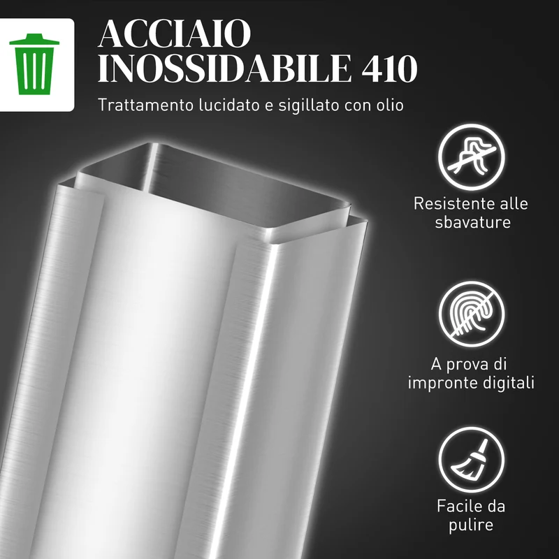 Cestino Spazzatura 20L con Chiusura Ammortizzata e Secchio Rimovibile, in Acciaio e PP, 21.5x37.2x57 cm, Argento