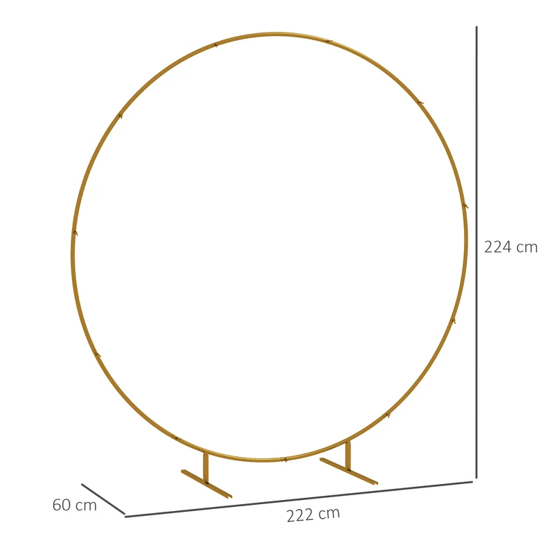 Arco da Giardino in Acciaio, Archetto Nuziale Rotondo per Palloncini e Piante Rampicanti per Cerimonie, Compleanni ed Eventi, 222x60x224 cm, Oro