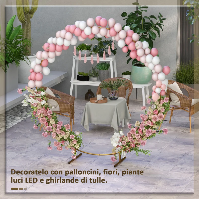 Arco da Giardino in Acciaio, Archetto Nuziale Rotondo per Palloncini e Piante Rampicanti per Cerimonie, Compleanni ed Eventi, 222x60x224 cm, Oro