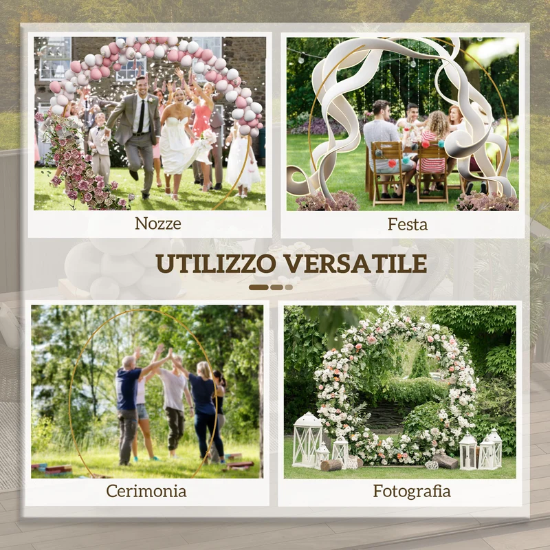 Arco da Giardino in Acciaio, Archetto Nuziale Rotondo per Palloncini e Piante Rampicanti per Cerimonie, Compleanni ed Eventi, 222x60x224 cm, Oro