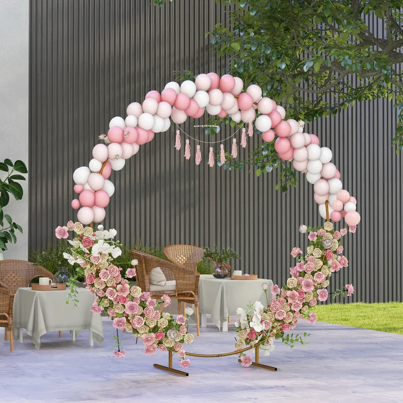 Arco da Giardino in Acciaio, Archetto Nuziale Rotondo per Palloncini e Piante Rampicanti per Cerimonie, Compleanni ed Eventi, 222x60x224 cm, Oro