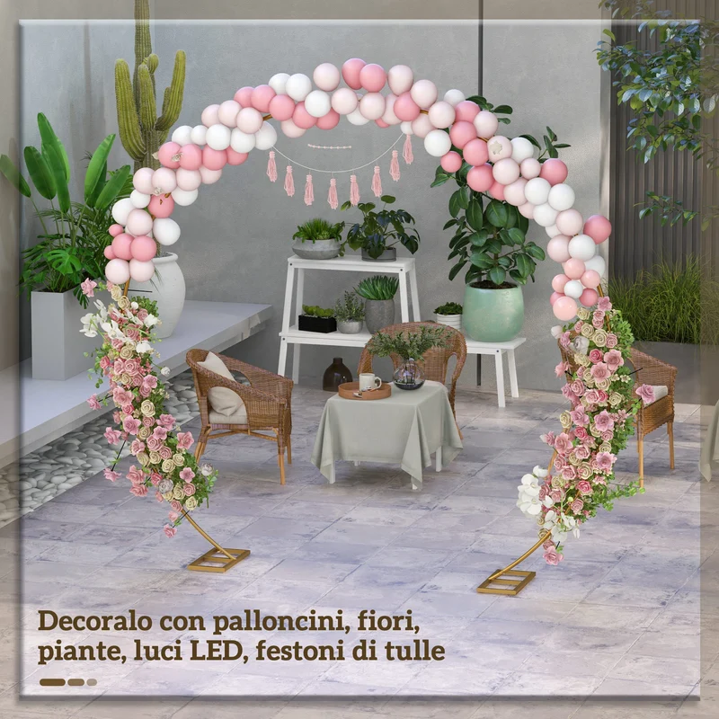 Arco da Giardino 280x60x258 cm per Decorazioni e Piante Rampicanti in Acciaio Oro