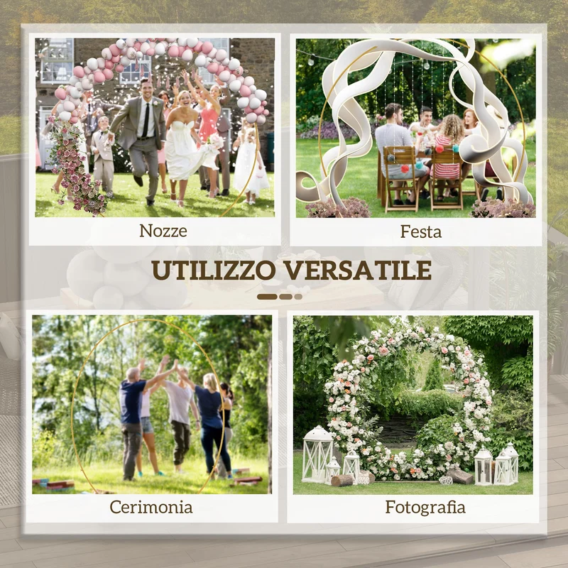 Arco da Giardino 280x60x258 cm per Decorazioni e Piante Rampicanti in Acciaio Oro