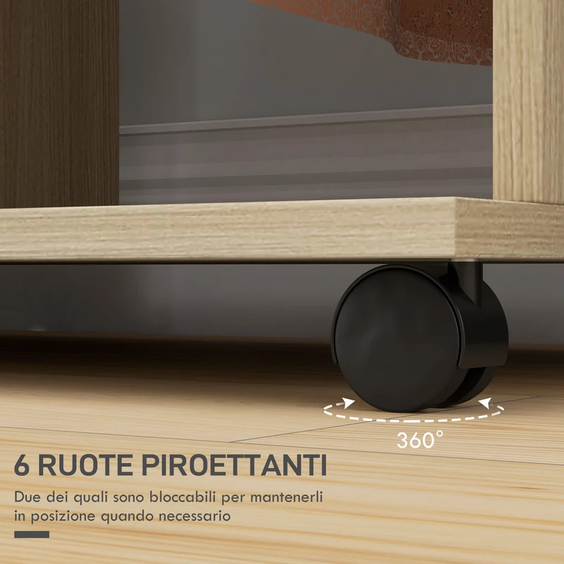 Armadio Guardaroba a Rotelle 120x40x128 cm con 2 Barre e 3 Ripiani Aperti in Legno e Alluminio Color Legno