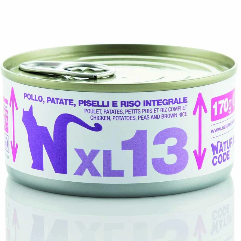Lattine Natural Code XL13 Pollo Patate Piselli e Riso Integrale Alimento Umido per Gatti Adulti 170g