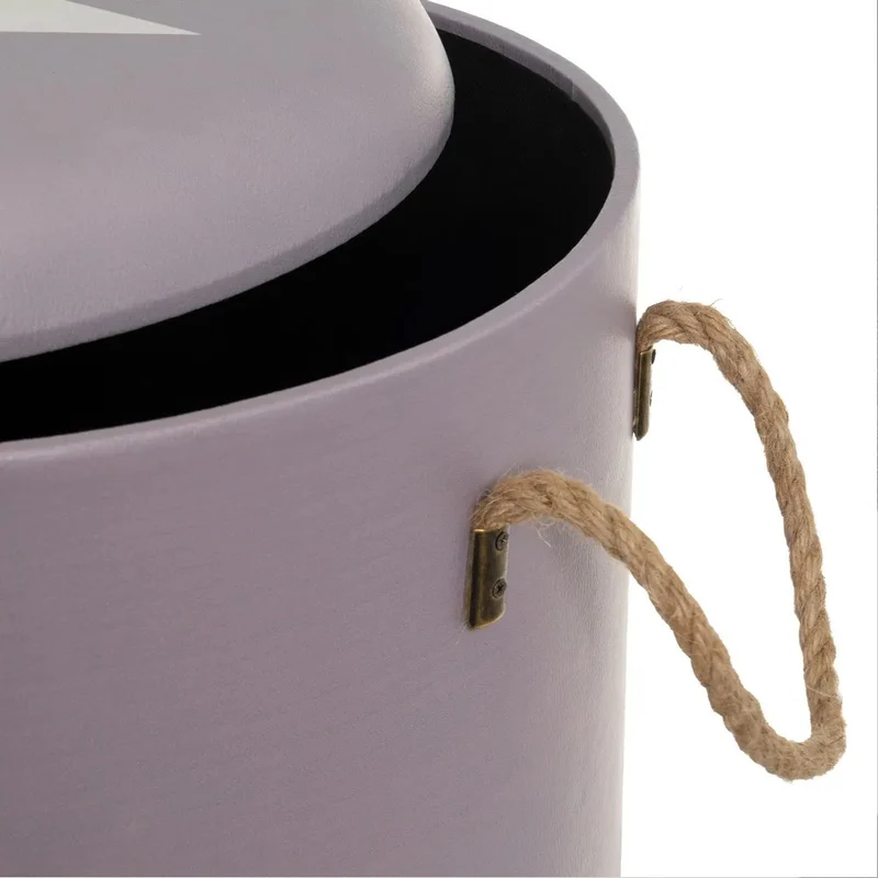 Set 3 Pouf Bauli Contenitori Star Poggiapiedi Capiente con Coperchio Rimovibile in Similpelle Nero Grigio Bianco