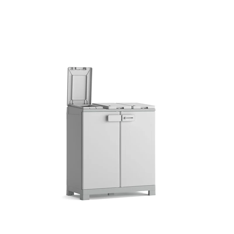 Armadio Pattumiera Differenziata 2 Ante 94x45x101 cm Keter Recyclo Premium Grigio e Bianco