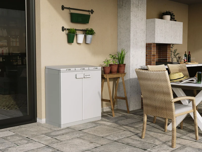 Armadio Pattumiera Differenziata 2 Ante 94x45x87 cm Keter Recyclo Basic Grigio e Bianco