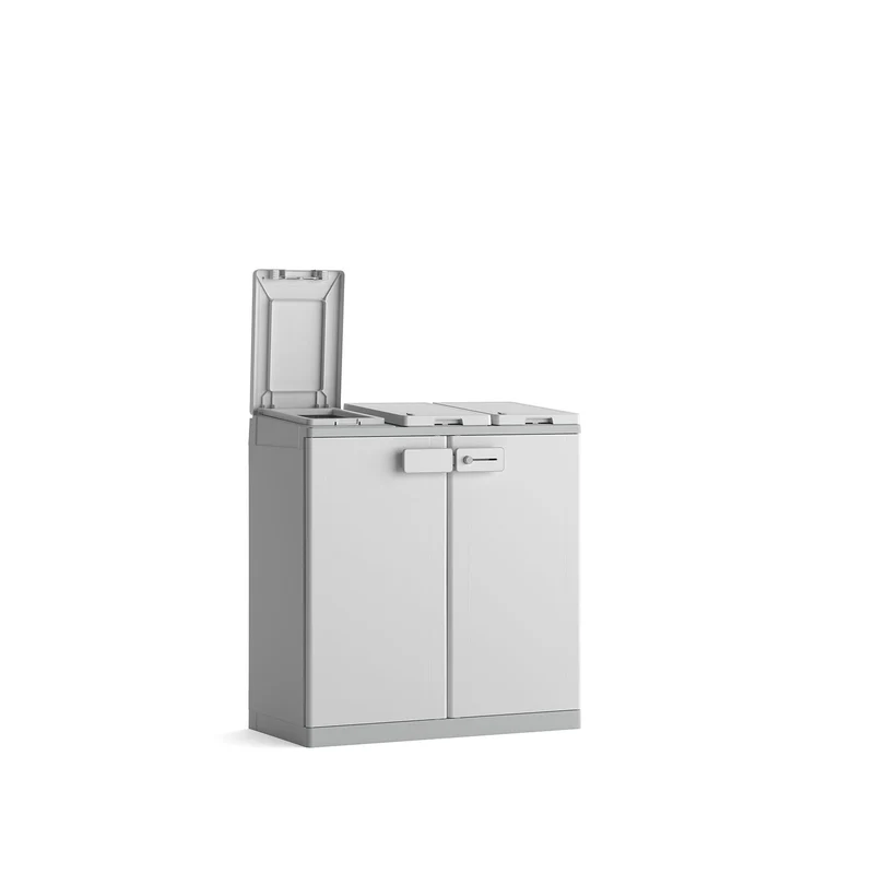 Armadio Pattumiera Differenziata 2 Ante 94x45x87 cm Keter Recyclo Basic Grigio e Bianco