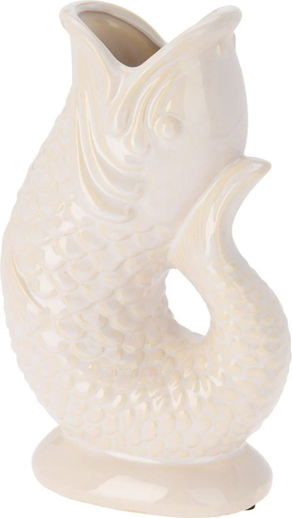 Vaso in ceramica Pesce a Bocca Aperta 16x9.7x26.5cm Bianco