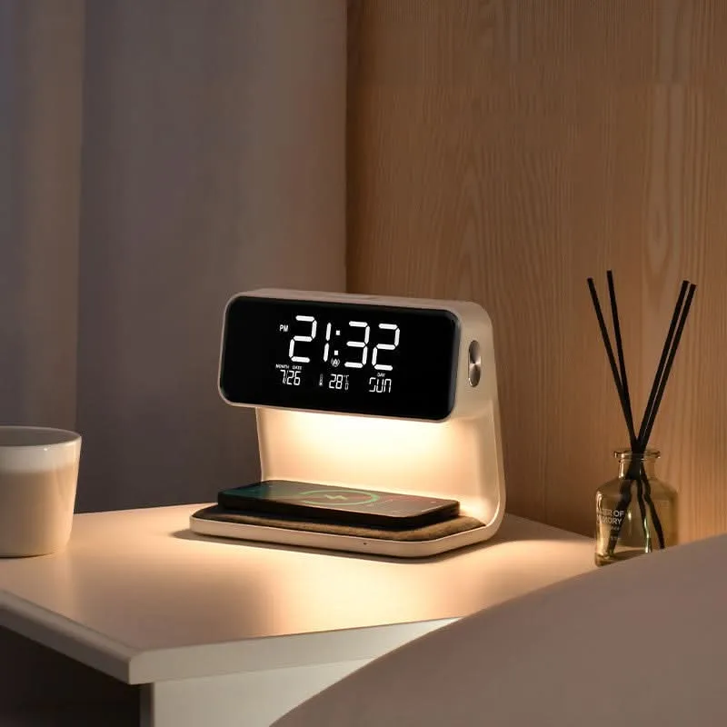 Wireless Charging Pad with Digital Alarm Clock and LED Night Light