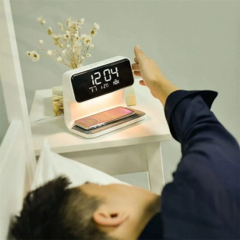 Wireless Charging Pad with Digital Alarm Clock and LED Night Light