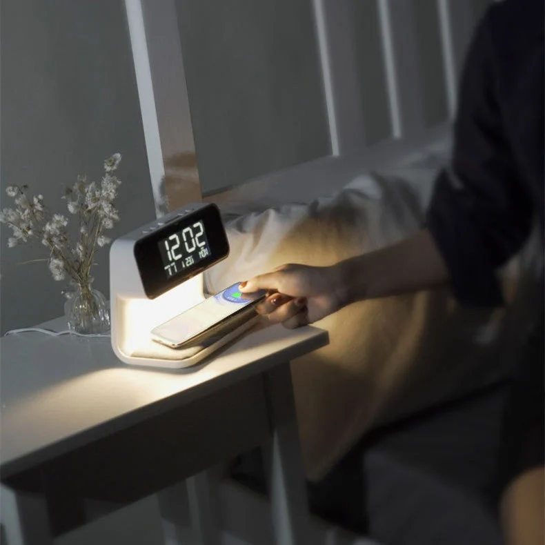 Wireless Charging Pad with Digital Alarm Clock and LED Night Light