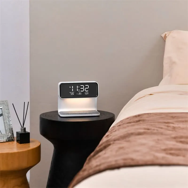 Wireless Charging Pad with Digital Alarm Clock and LED Night Light