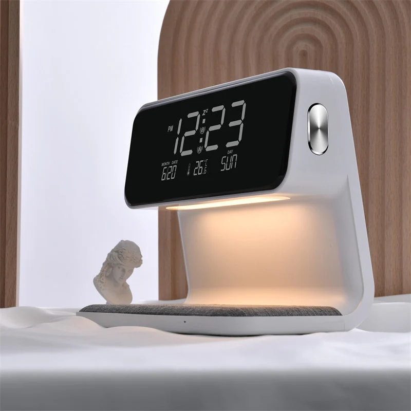 Wireless Charging Pad with Digital Alarm Clock and LED Night Light