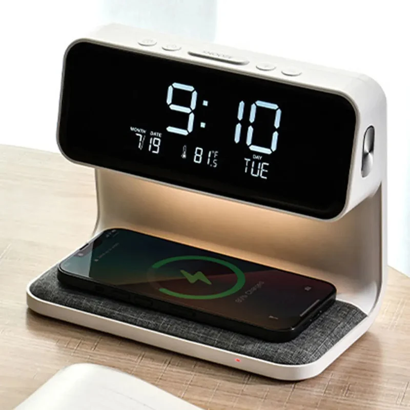 Wireless Charging Pad with Digital Alarm Clock and LED Night Light