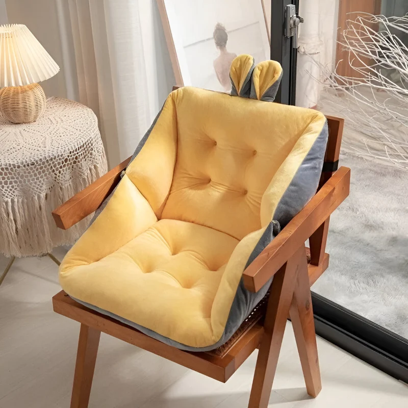 Office Chair Cushion with Backrest Quilted Velvet Padded Seat Pad for Desk and Dining