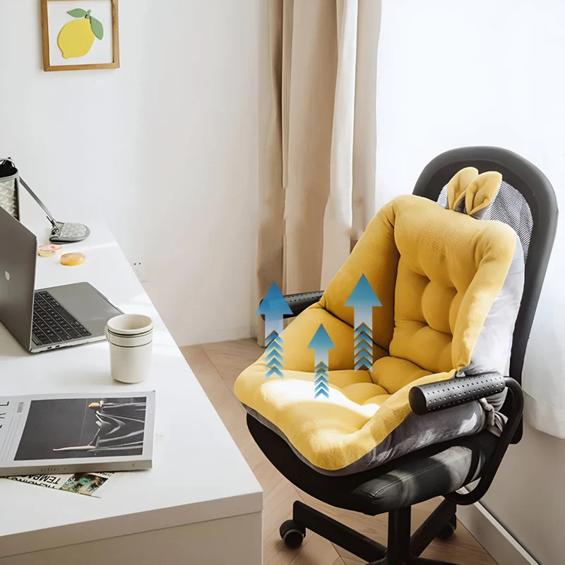 Office Chair Cushion with Backrest Quilted Velvet Padded Seat Pad for Desk and Dining