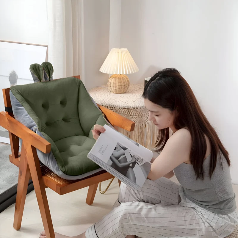 Office Chair Cushion with Backrest Quilted Velvet Padded Seat Pad for Desk and Dining