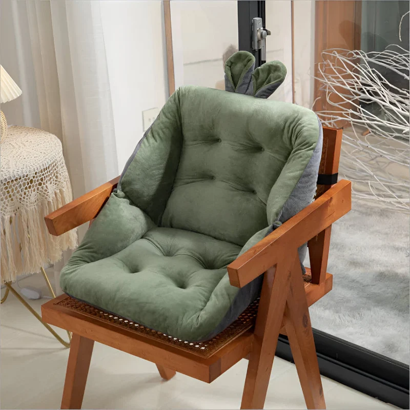 Office Chair Cushion with Backrest Quilted Velvet Padded Seat Pad for Desk and Dining