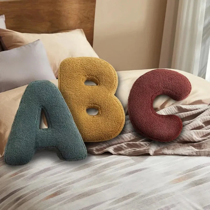 Decorative Throw Pillow Letter Shaped with Sherpa Fleece Bouclé Texture