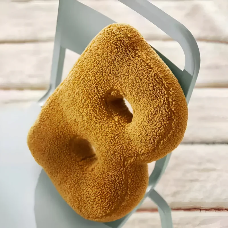Decorative Throw Pillow Letter Shaped with Sherpa Fleece Bouclé Texture