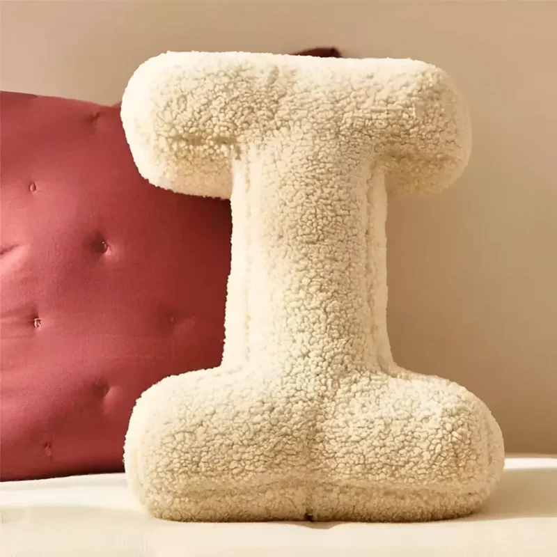 Decorative Throw Pillow Letter Shaped with Sherpa Fleece Bouclé Texture