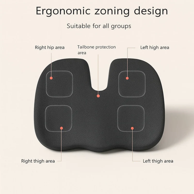 Desk Chair Seat Cushion with Memory Foam and Pressure Relief for Office and Car