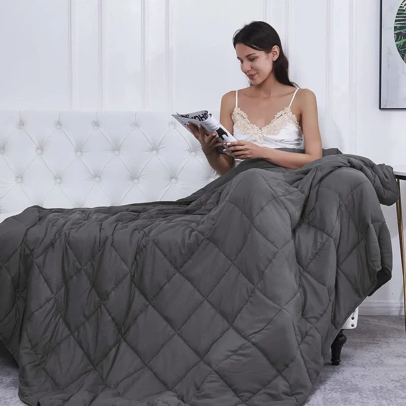 Weighted Blanket for Sleep Benefits with Quilted Grid Pattern and Even Pressure Distribution