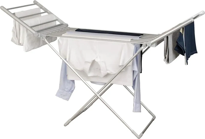 Foldable Clothes Horse Drying Rack with Heated Bars and Extendable Wings