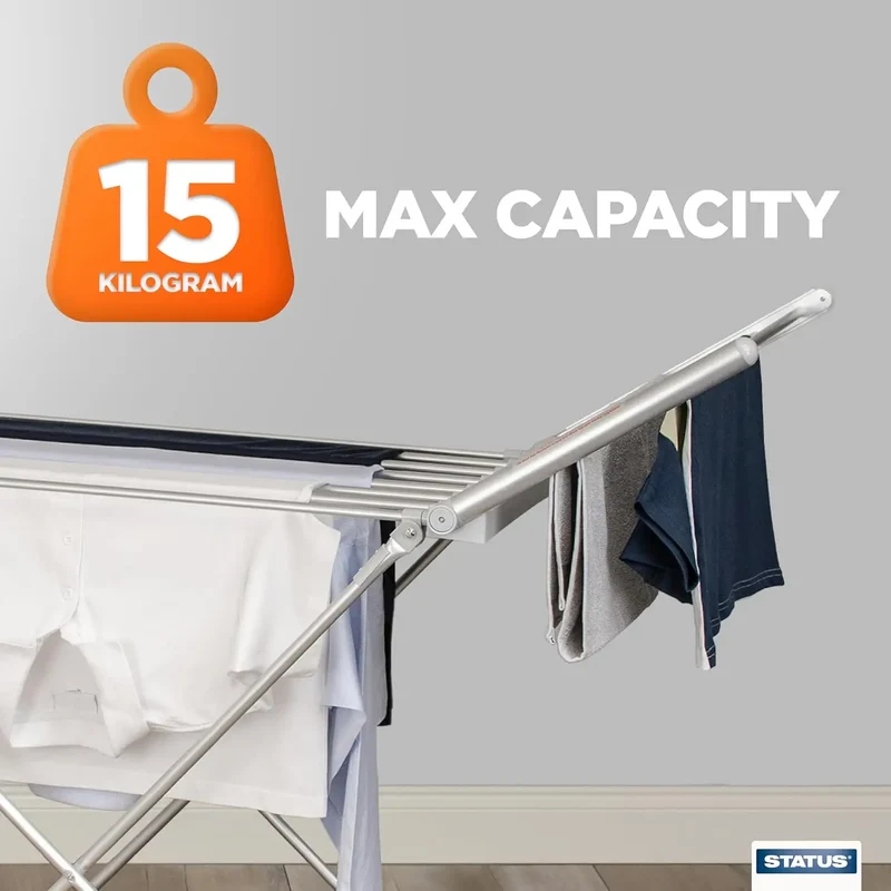 Foldable Clothes Horse Drying Rack with Heated Bars and Extendable Wings