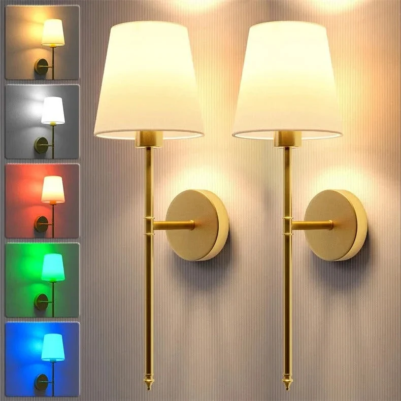 Battery Operated Sconces with Remote Control Wireless Fabric Shade Wall Lamps Set of 2