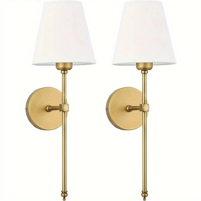 Battery Operated Sconces with Remote Control Wireless Fabric Shade Wall Lamps Set of 2