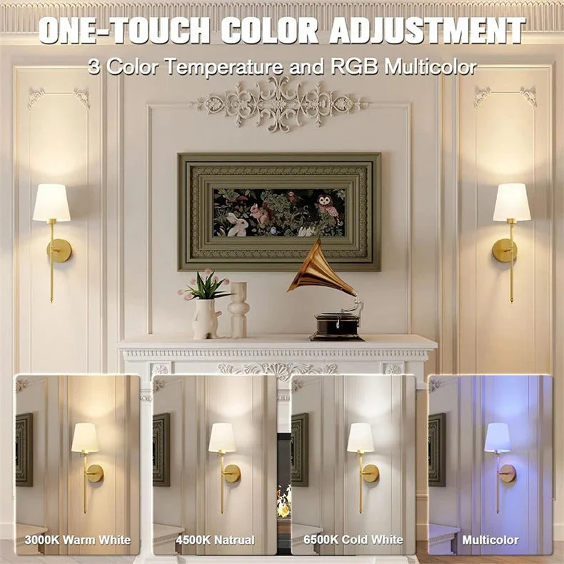 Battery Operated Sconces with Remote Control Wireless Fabric Shade Wall Lamps Set of 2