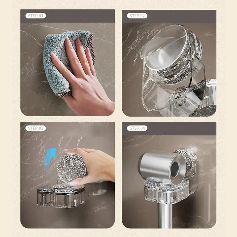 Wall Mounted Hair Dryer Holder with Suction Cup and No-Drill Installation